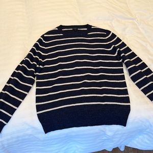 J Crew navy/light beige striped 100% cotton sweater.